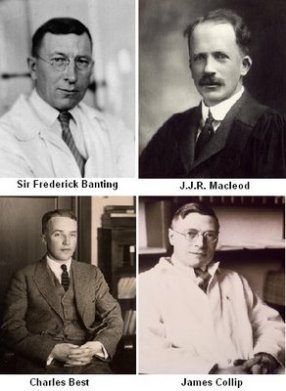 Los cuatro descubridores de la Insulina. Banting y McLeod recibieron el premio Nobel que compartieron con los otros dos.
